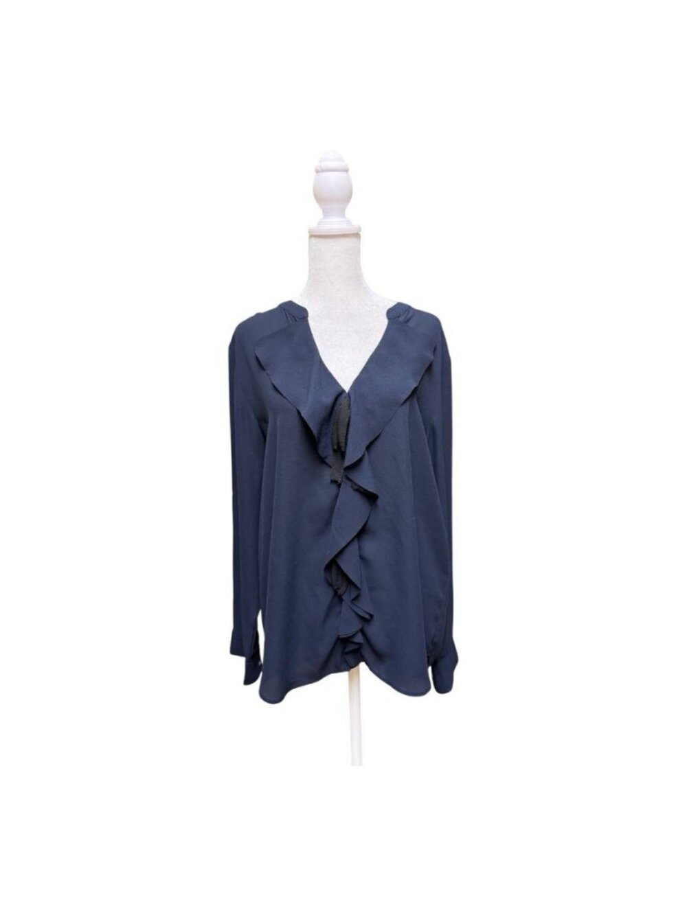 Banana Republic Navy Blue Ruffle Front Blouse Long Sleeve Size M